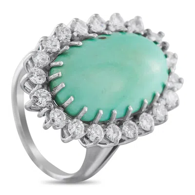 Lb Exclusive 18k White Gold 1.25ct Diamond And Turquoise Ring Mf06-011326 In Silver