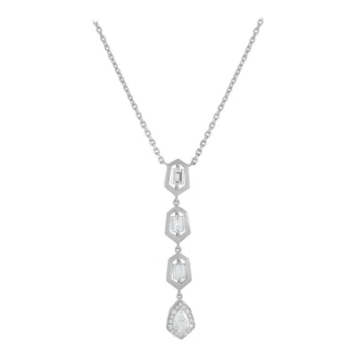 Pre-owned Lb Exclusive 18k White Gold 1.25ct Diamond Geometric Drop Necklace Ank-19829