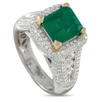 Lb Exclusive 18k White Gold 1.30ct Diamond And Emerald Ring Mf27-050726 In Green