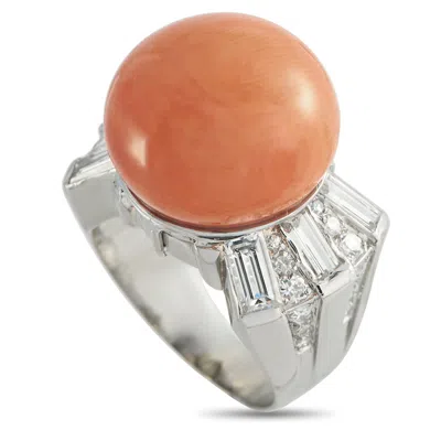 Lb Exclusive 18k White Gold 1.38ct Diamond And Coral Ring Mf02-050126 In Gray