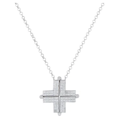 Pre-owned Lb Exclusive 18k White Gold 1.50ct Diamond Cross Necklace Mf25-031626