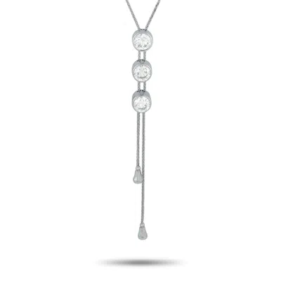 Lb Exclusive 18k White Gold 1.50ct Diamond Lariat Necklace Mf68-101525 In Metallic
