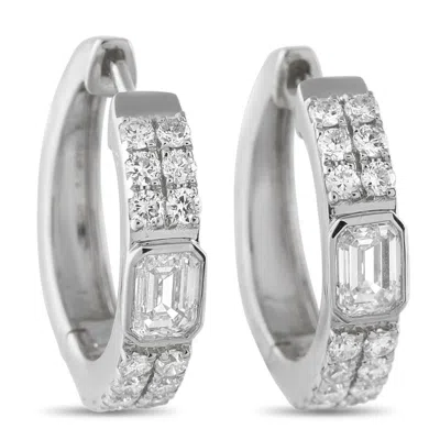Lb Exclusive 18k White Gold 1.6 Ct Diamond Huggie Hoop Earrings Aer-20558 In Metallic
