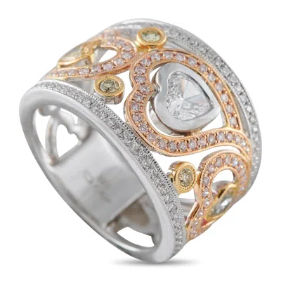 Lb Exclusive 18k White Gold 1.6 Ct White, Pink And Yellow Diamond Heart Ring Mf09-011526