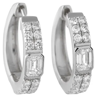 Pre-owned Lb Exclusive 18k White Gold 1.60ct Diamond Huggie Hoop Earrings