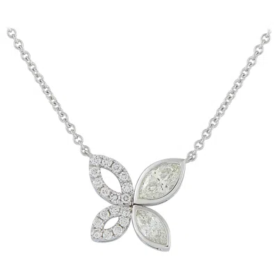Pre-owned Lb Exclusive 18k White Gold 1.62ct Diamond Butterfly Necklace Ank-20491
