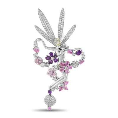 Lb Exclusive 18k White Gold 1.63ct Diamond And Sapphire Fairy Brooch Mf10-031825