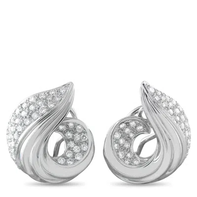 Lb Exclusive 18k White Gold 1.72 Ct Diamond Swirled Shell Clip-on Earrings Mf31-011626 In Metallic