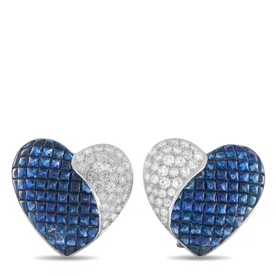 Lb Exclusive 18k White Gold 1.75ct Diamond And Sapphire Heart Clip-on Earrings Mf08-050726 In Blue