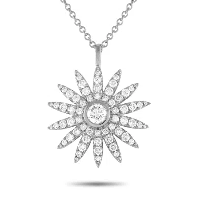 Lb Exclusive 18k White Gold 1.80ct Diamond Sunflower Necklace Ank-17927 In Metallic