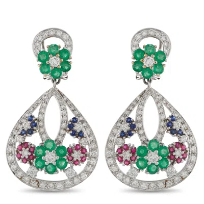 Lb Exclusive 18k White Gold 1.85ct Diamond, Sapphire, Ruby, And Emerald Earrings Mf29-022326 In Metallic