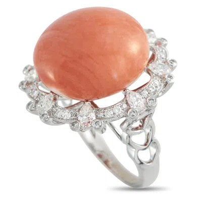 Lb Exclusive 18k White Gold 1.87ct Diamond And Coral Ring Mf03-050126 In Metallic