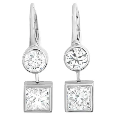 Pre-owned Lb Exclusive 18k White Gold 2.04ct Diamond Earrings Aer-21649