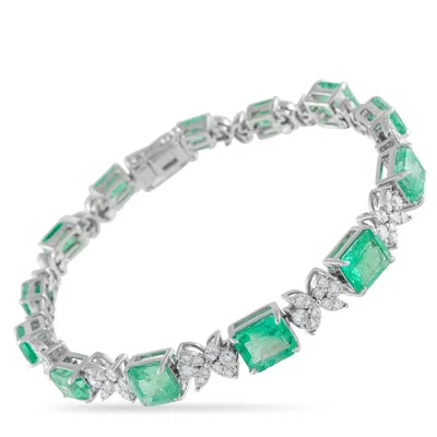 Lb Exclusive 18k White Gold 2.0ct Diamond And Emerald Bracelet #5299 In Green
