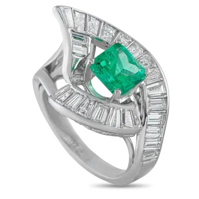 Lb Exclusive 18k White Gold 2.0ct Diamond And Emerald Ring Mf43-050726 In Metallic