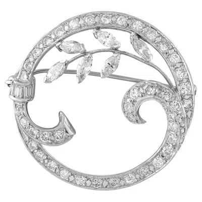 Pre-owned Lb Exclusive 18k White Gold 2.0ct Diamond Brooch Mf20-070126