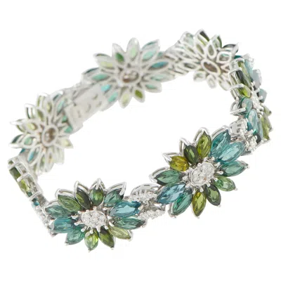 Pre-owned Lb Exclusive 18k White Gold 2.10ct Diamond And Tourmaline Bracelet Mf27-012826