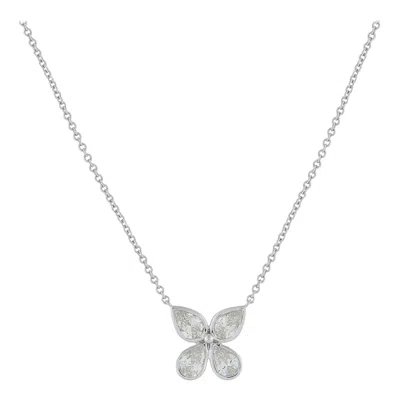 Pre-owned Lb Exclusive 18k White Gold 2.35ct Diamond Flower Necklace Ank-20414