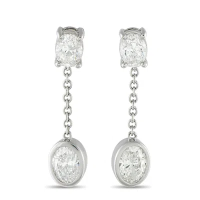 Lb Exclusive 18k White Gold 2.50 Ct Oval Diamond Dangle Earrings Aerr-19331 In Silver