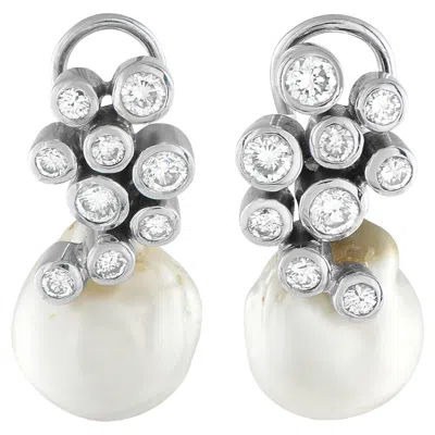 Pre-owned Lb Exclusive 18k White Gold 2.50ct Diamond And Pearl Earrings