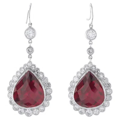 Pre-owned Lb Exclusive 18k White Gold 2.50ct Diamond And Rubellite Earrings Mf02-022626