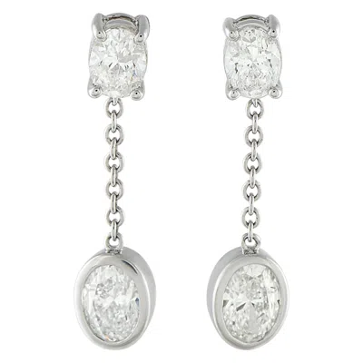 Pre-owned Lb Exclusive 18k White Gold 2.50ct Oval Diamond Dangle Earrings