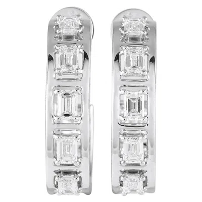 Pre-owned Lb Exclusive 18k White Gold 2.55ct Diamond Emerald-cut C-hoop Earrings
