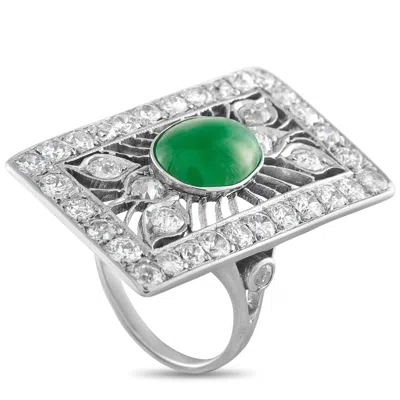 Lb Exclusive 18k White Gold 2.65ct Diamond And Jade Ring Mf28-022326 In Metallic
