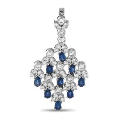 Lb Exclusive 18k White Gold 2.73 Ct Diamond And 11.50 Ct Sapphire Pendant Mf11-061325 In Metallic