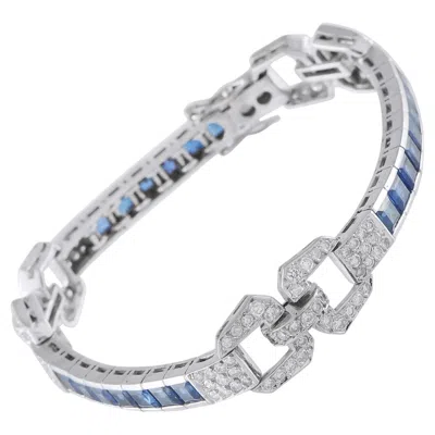 Pre-owned Lb Exclusive 18k White Gold 2.75ct Diamond And Sapphire Art Deco Bracelet Mf19-070926