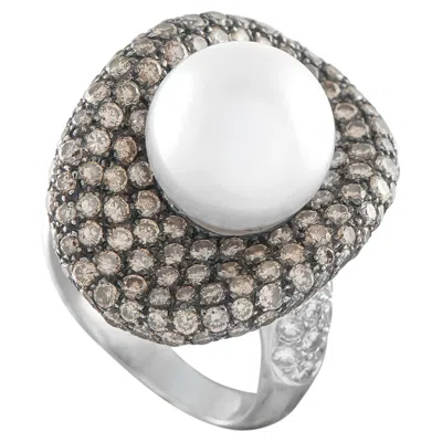 Pre-owned Lb Exclusive 18k White Gold 2.80ct Diamond And Pearl French Ring Mf08-050626