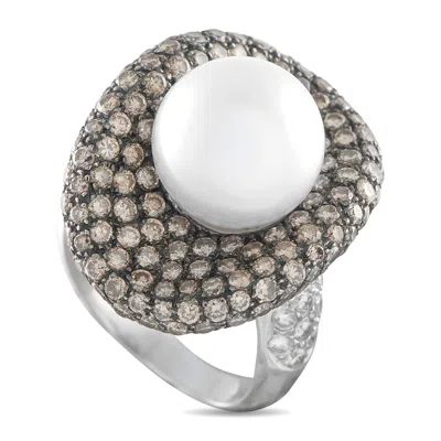 Lb Exclusive 18k White Gold 2.80ct Diamond And Pearl French Ring Mf08-050626 In Multi
