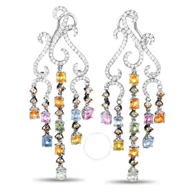 Lb Exclusive 18k White Gold 2.95 Ct Diamond And Sapphire Dangle Earrings