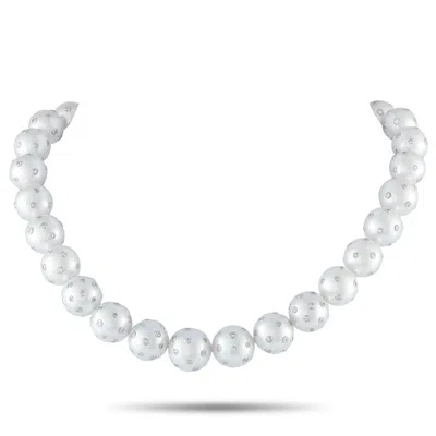 Lb Exclusive 18k White Gold 3.0 Ct Diamond And Pearls Necklace Mf23-012326 In Transparent