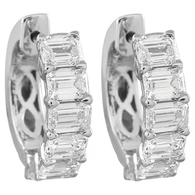 Pre-owned Lb Exclusive 18k White Gold 3.01ct Diamond Hoop Earrings Aer-18104