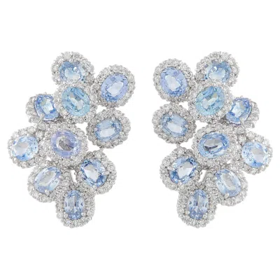 Pre-owned Lb Exclusive 18k White Gold 3.0ct Diamond And Sapphire Clip-on Earrings #5434