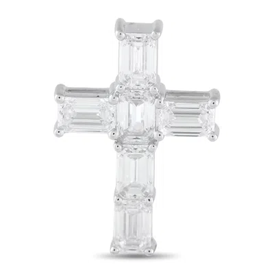 Lb Exclusive 18k White Gold 3.20 Ct Diamond Cross Pendant Mf41-090525 In Metallic