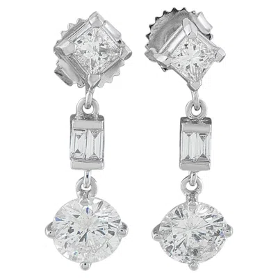 Pre-owned Lb Exclusive 18k White Gold 3.25ct Diamond Drop Earrings Mf25-070926