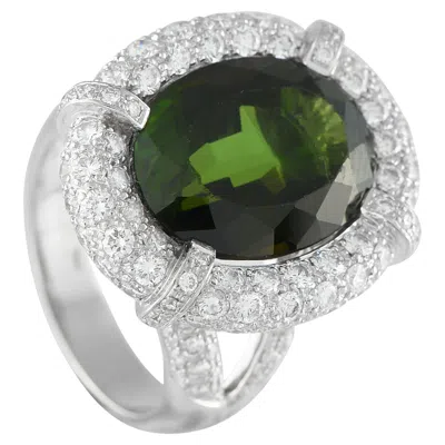 Pre-owned Lb Exclusive 18k White Gold 3.30ct Diamond And Tourmaline Ring