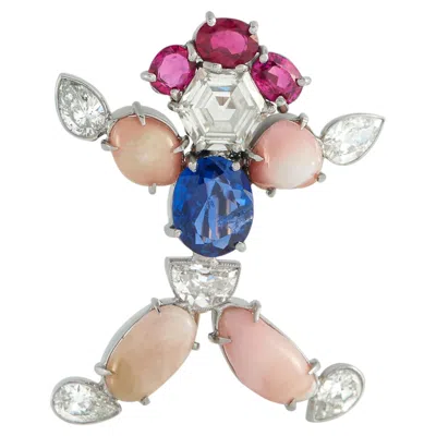 Pre-owned Lb Exclusive 18k White Gold 3.45ct Diamond, Sapphire, And Conch Pearl Brooch Mf52-031726