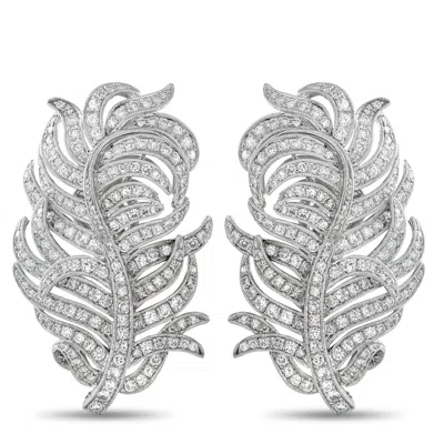Lb Exclusive 18k White Gold 3.5 Ct Diamond Feather Earrings Mf16-012726 In Silver