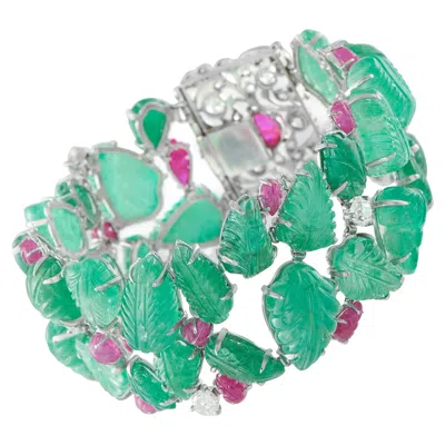 Pre-owned Lb Exclusive 18k White Gold 3.50ct Diamond And Colored Gemstone Garden Bracelet Mf05-012326