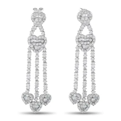 Lb Exclusive 18k White Gold 3.60 Ct Diamond Heart Drop Earrings Mf29-011626 In Metallic
