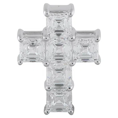 Pre-owned Lb Exclusive 18k White Gold 3.80ct Diamond Cross Pendant Acr-19981