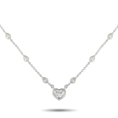 Lb Exclusive 18k White Gold 3.81ct Diamond Heart Necklace Mf16-080625 In Metallic