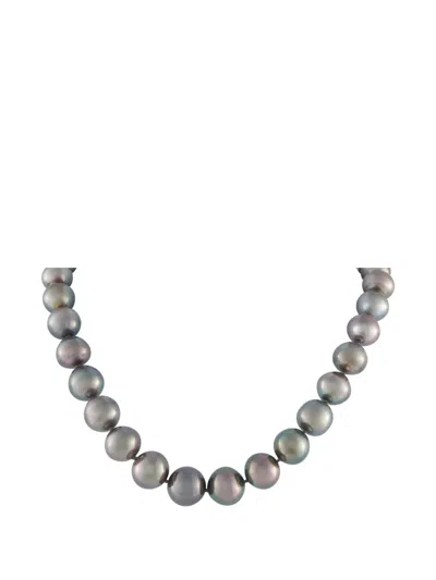 Pre-owned Lb Exclusive 18k White Gold 4.0 Ct Diamond And Tahitian Pearl Necklace Mf47-022026 In Gray