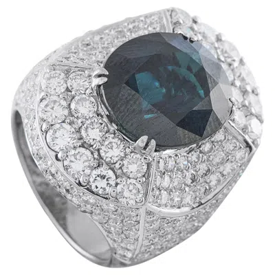 Pre-owned Lb Exclusive 18k White Gold 4.0ct Diamond And Sapphire Cocktail Ring Mf24-070926