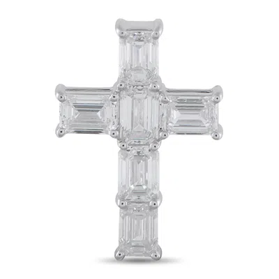 Lb Exclusive 18k White Gold 4.25ct Diamond Cross Pendant Acr-18461 In Silver