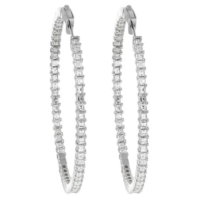Pre-owned Lb Exclusive 18k White Gold 4.40ct Diamond Inside-out Hoop Earrings