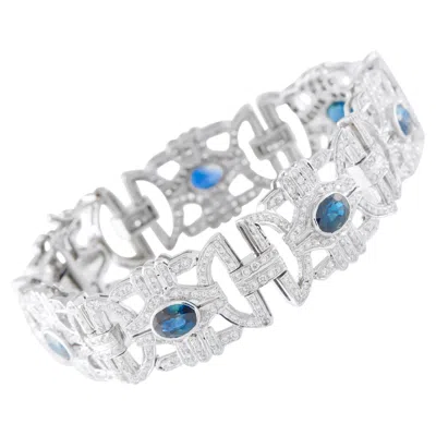 Pre-owned Lb Exclusive 18k White Gold 4.50ct Diamond And Sapphire Bracelet Mf03-022626